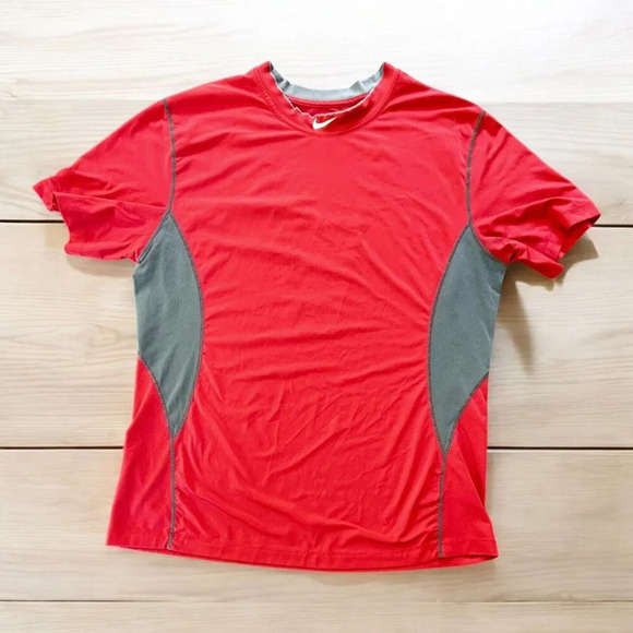Nike Other - Nike Pro Short Sleeve Shirt Mens Large Red Gray Mesh Sides Football Base Layer